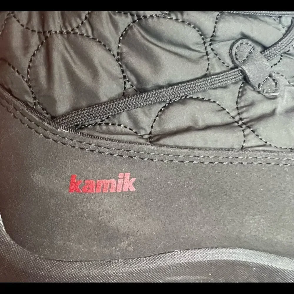 Kamik Youth/Grade School Sz 4 Black Snow Boots Girls Quilted Waterproof Pom Pom